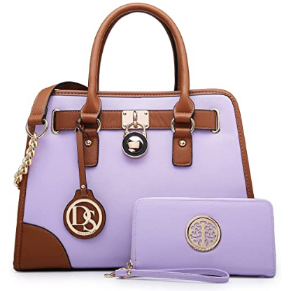 PU Leather Top Handle Satchel & Purse Set - Lavender