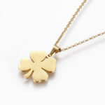 Stainless Steel Set Earring Pendant Necklace Clover Gold 18 Inches