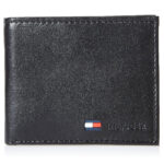 Tommy Hilfiger Mens Genuine Leather Slim Bifold Wallet with Coin Pocket Black Large