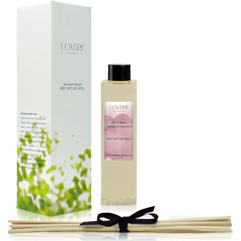 LOVSPA DE Stress Lavender Eucalyptus Reed Diffuser Oil Refill with Reed Sticks 4oz