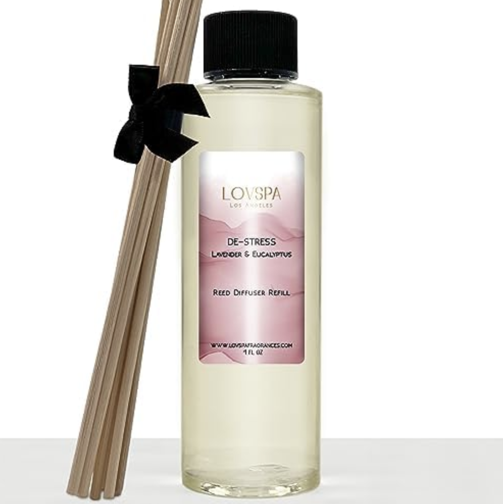 LOVSPA DE Stress Lavender Eucalyptus Reed Diffuser Oil Refill with Reed Sticks 4oz