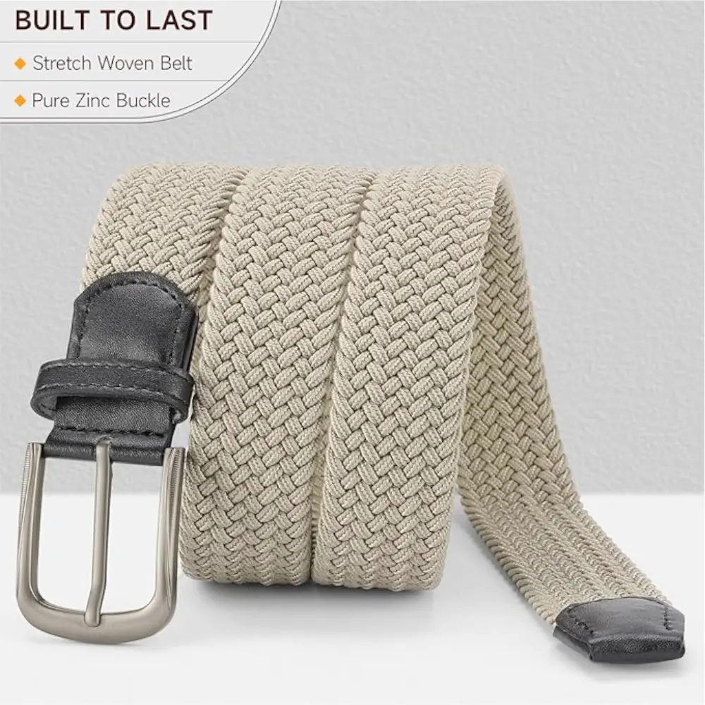 Casual Elastic Braided Belt for Men 1 3:8 Stretch Woven Belt Beige Black 1